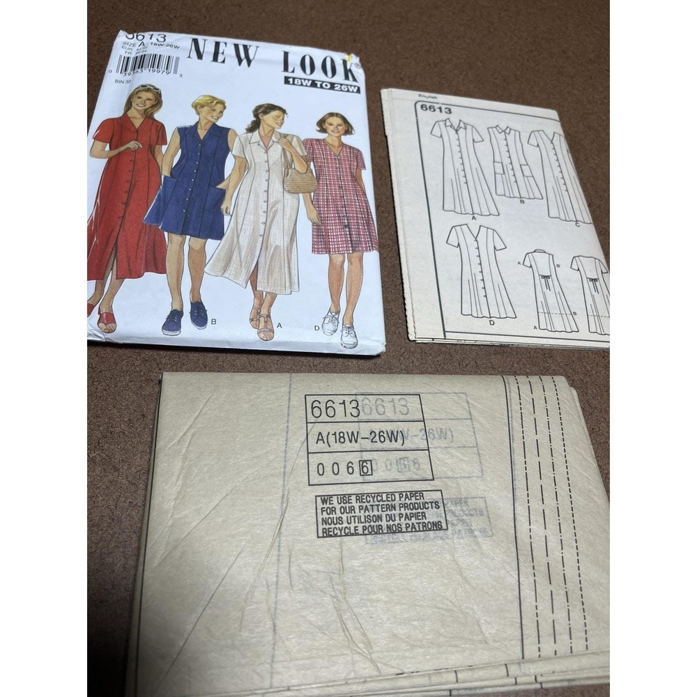 New Look 6613 Pattern Ladies Button Down Dress Nested Sizes 18W-26W